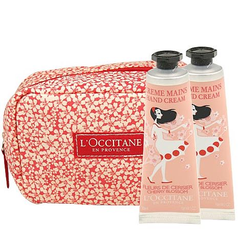 【即期品】歐舒丹 Miss LOccitane櫻花護手霜(30ml*2)-2019.7+嫣紅櫻花化妝包(20*9*8cm