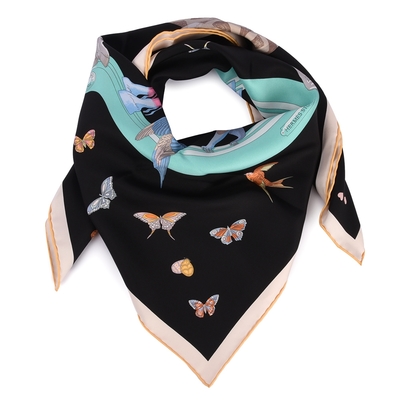 Hermes Story 動物盛裝派對方形絲巾-黑色/黃色