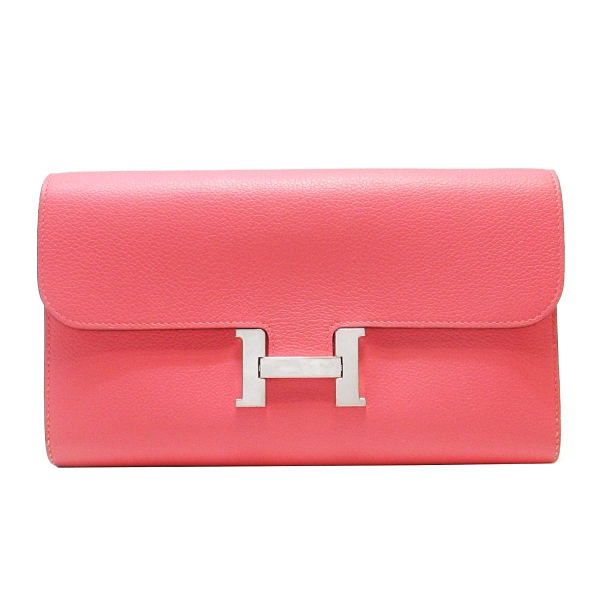HERMES 愛馬仕 8W Rose Azalee杜鵑粉色H釦長夾 C刻銀釦 Constance Long Wallet