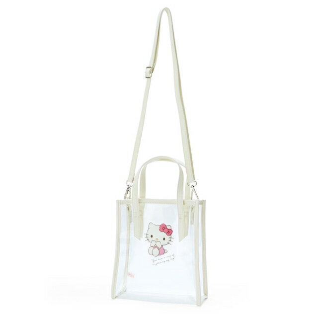 小禮堂 Hello Kitty 透明手提斜背包 (白坐姿款)