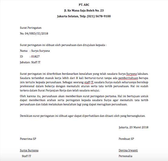 Contoh Surat Peringatan Sp Dan Aturan Yang Benar Untuk Karyawan