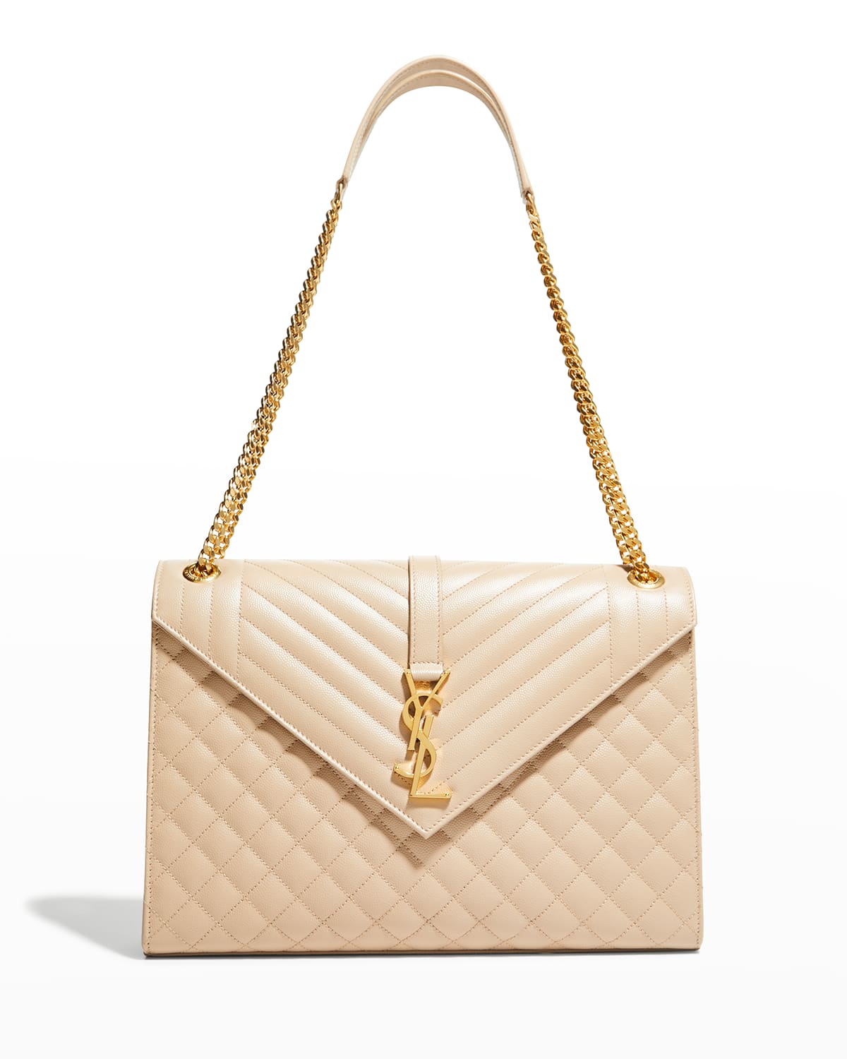 Monogram YSL V-Flap Large Tri-Quilt Envelope Chain Shoulder Bag - Golden Hardware