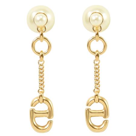 Dior TRIBALES CD NAVY長鍊吊墜針式耳環.金