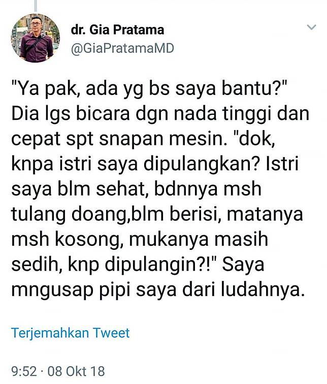 Sesaat memasuki ruangan, si suami langsung mencerca dengan beragam pertanyaan