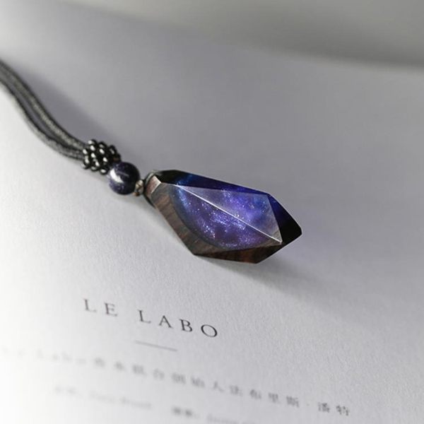 幾立原創星空項鍊樹脂檀木毛衣情侶禮物百搭極光個性創意大氣吊墜