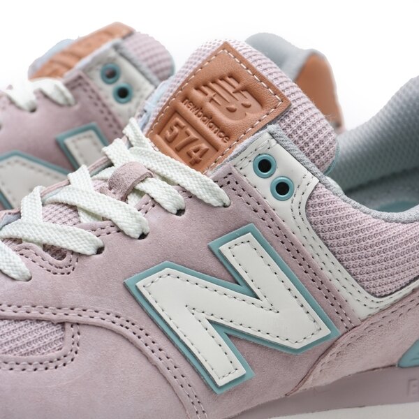 NEW BALANCE 慢跑鞋 粉紅 綠 麂皮 後跟咖啡皮革 膠底 休閒 女(布魯克林) WL574BCN