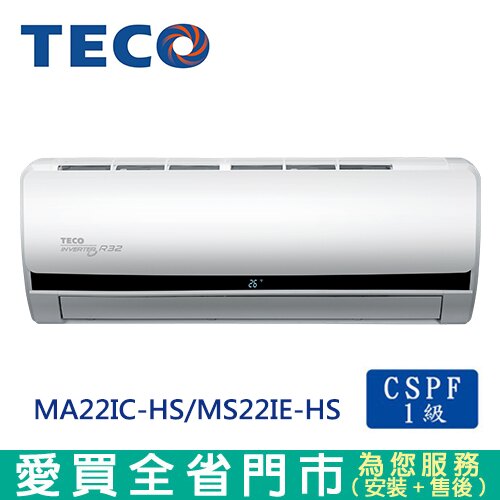 TECO東元4-5坪1級MA22IC-HS/MS22IE-HS變頻冷專分離式冷氣_含配送到府+標準安裝【愛買】