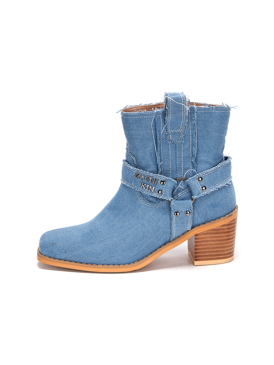 Matin Kim Denim Western Ankle Boots_Sky