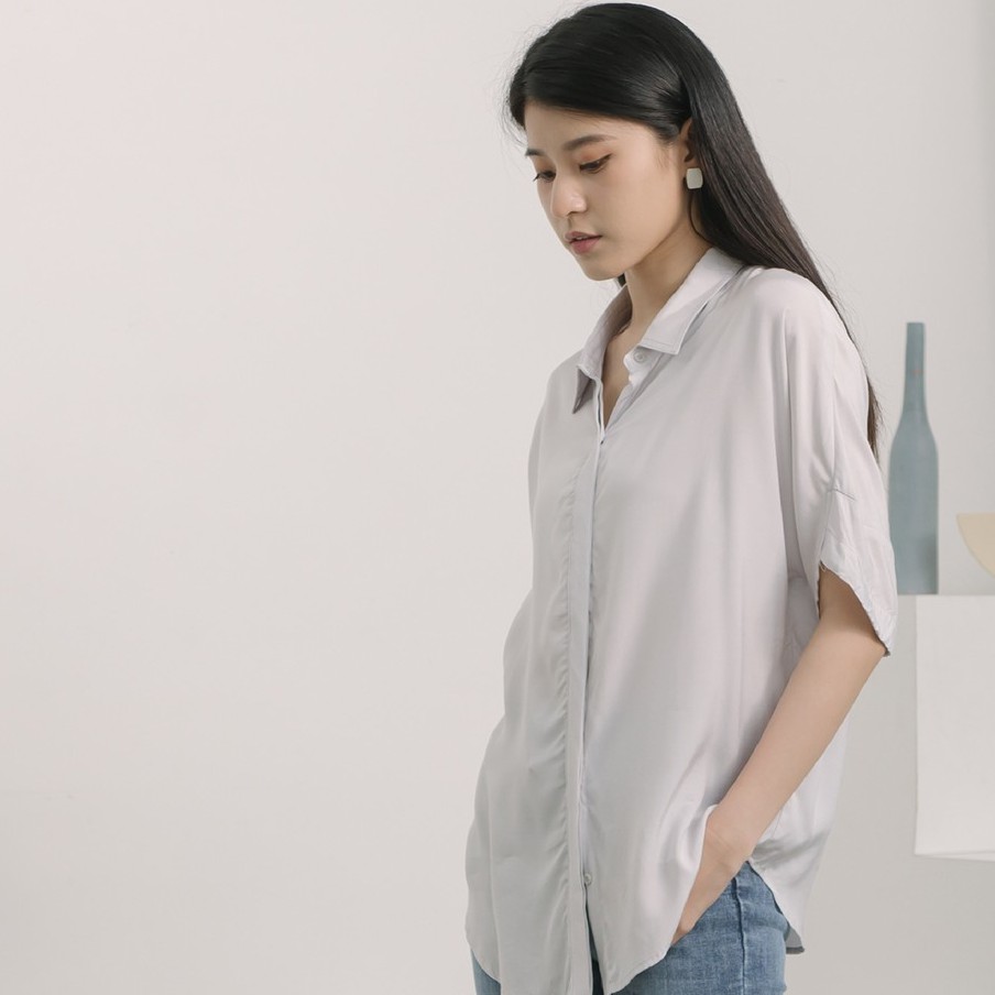 【MiROO】微蝙蝠袖襯衫 (粉/紫/白)