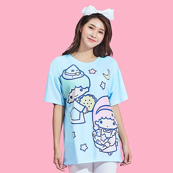 甜蜜星空雙星仙子防曬排汗寬版涼感衣(天空藍 女S-2XL)