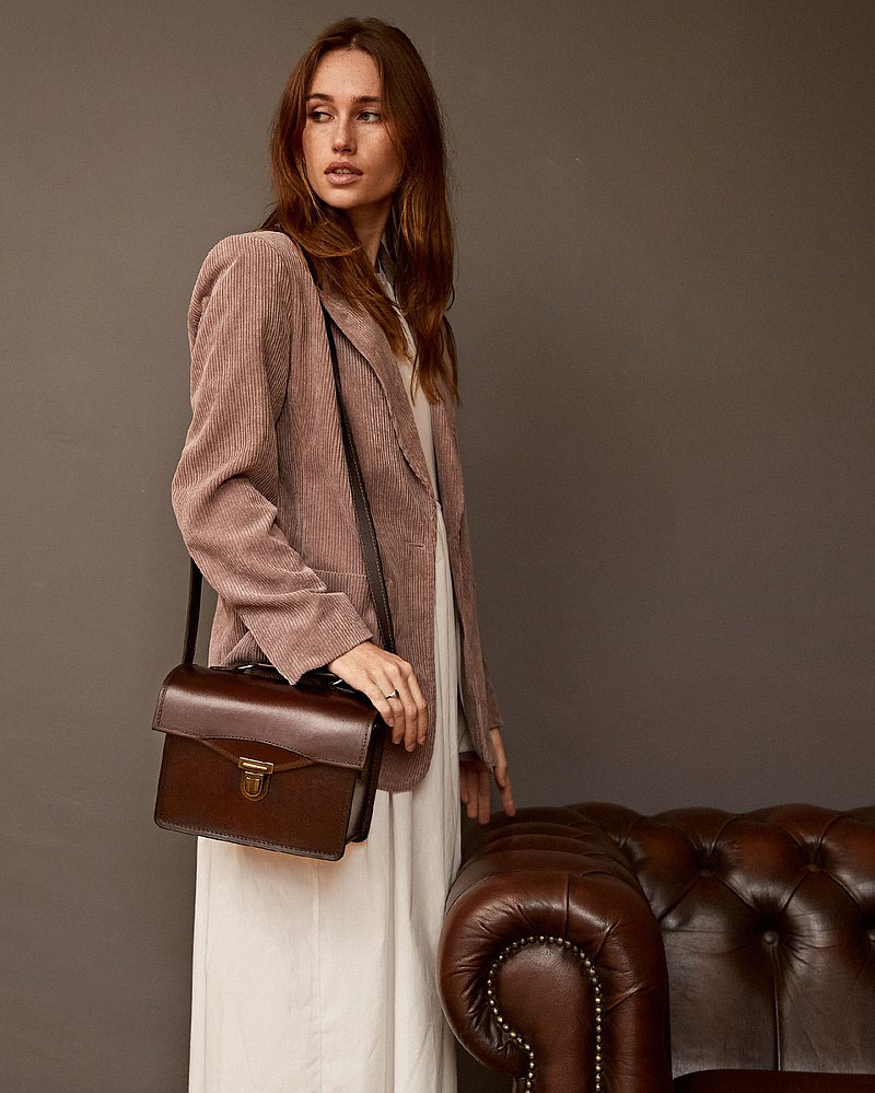 Camino復古牛皮相機包/方包 棕色