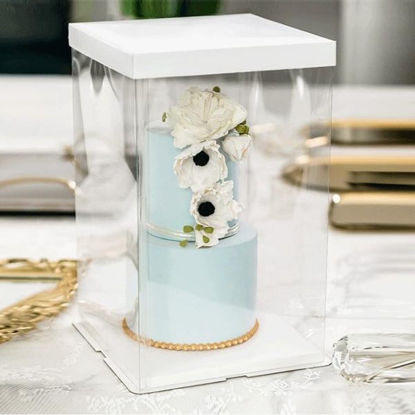 6/8/10/12寸加高透明蛋糕盒氣球芭比生日蛋糕盒鮮花盒包裝盒