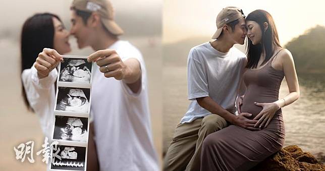 陳家樂在社交網興奮分享他與太太連詩雅的胎兒超聲波照片。（大會提供 / 明報製圖）
