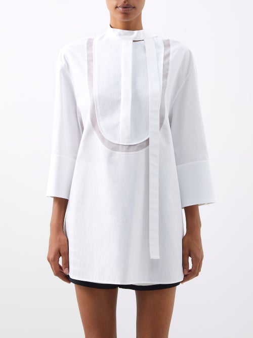 Valentino - Bib-front Cotton-poplin Tunic Shirt - Womens - White