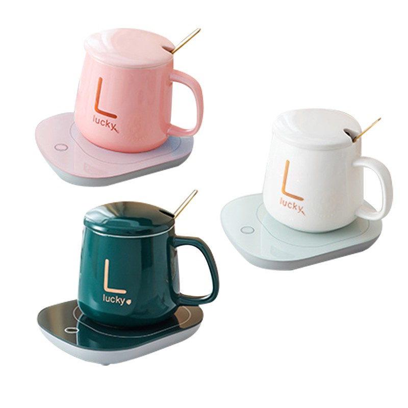 55°恆溫USB陶瓷保溫杯墊禮盒組 白/粉/綠 廠商直送