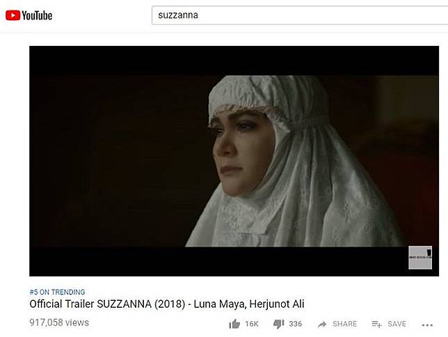 trailer film Suzzanna masih jadi trending nomor 5 di Youtube