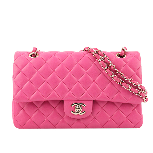 【CHANEL】菱格紋羊皮 25CM COCO包 (桃粉) CH11000487