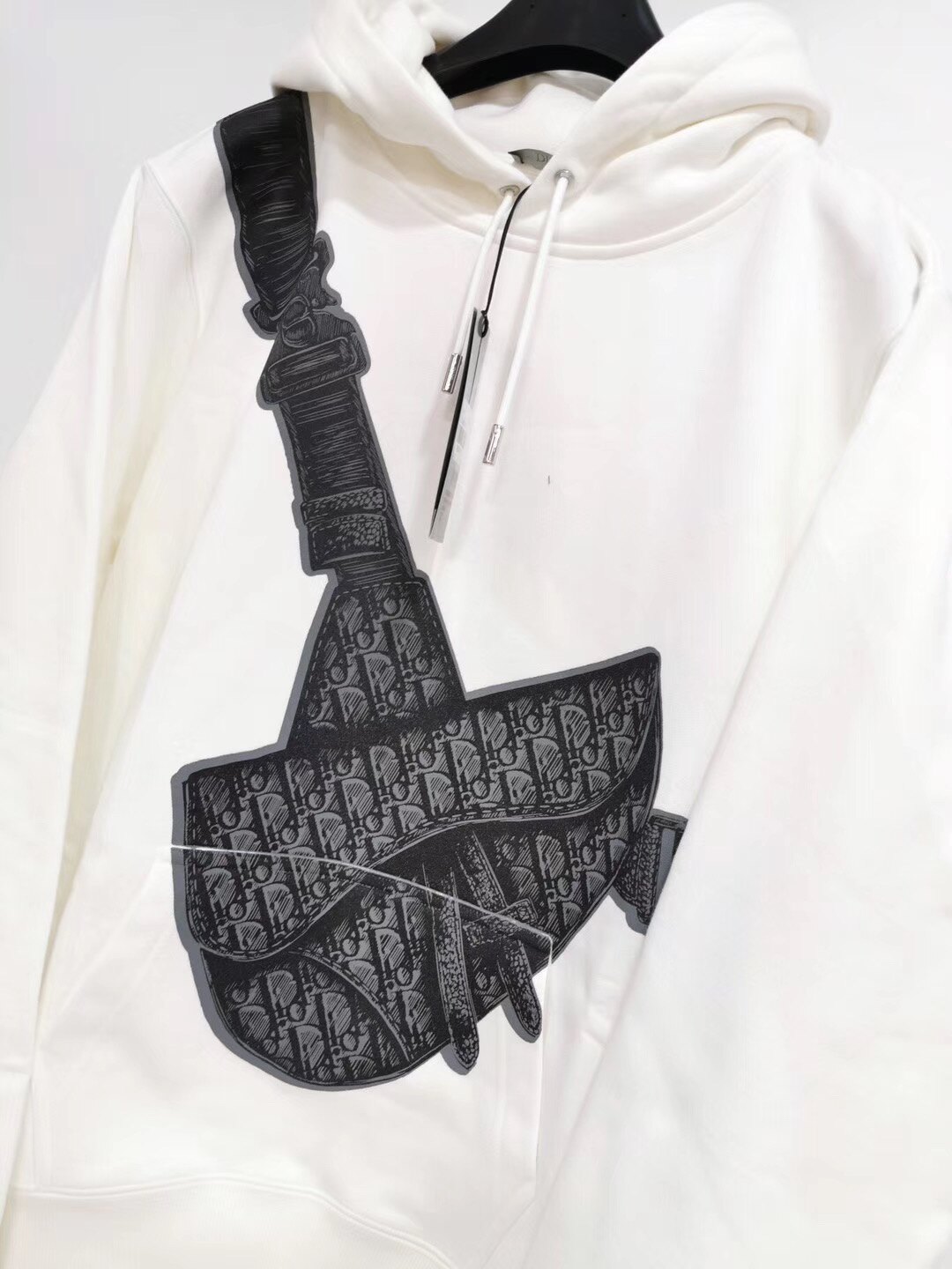 【Go時尚】DIOR SADDLE 包款 印花白色純棉 連帽 運動衫 連帽長袖 迪奧帽T 大學T