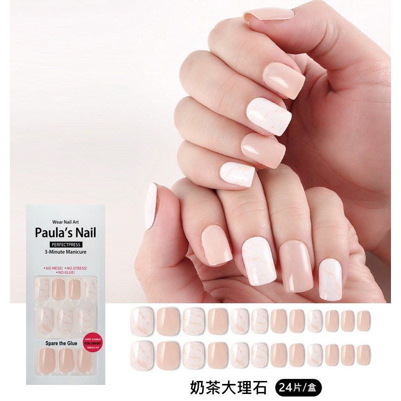 秒貼美甲(甲片背後已有果凍背膠)材質：ABS樹脂規格：24片/盒配件：24粒替換果凍背膠X1,酒精擦式片X2 ,桔木棒X1, 挫條X1(如配件包圖)貨源：公司貨產地：中國保存期限：3年購買前請先閱讀有
