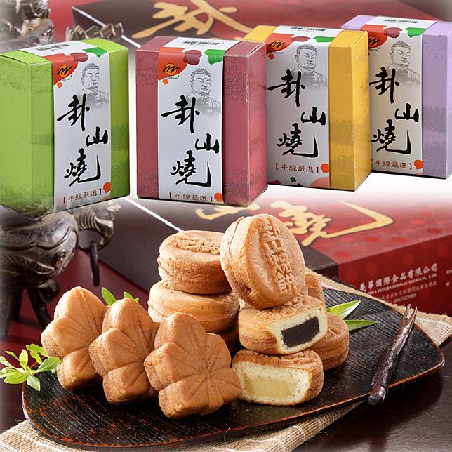 除了銅鑼燒，卦山燒餅禮盒也是該店的人氣商品，內餡有最傳統的紅豆、綠茶、牛奶三種口味。（圖片提供/卦山燒）