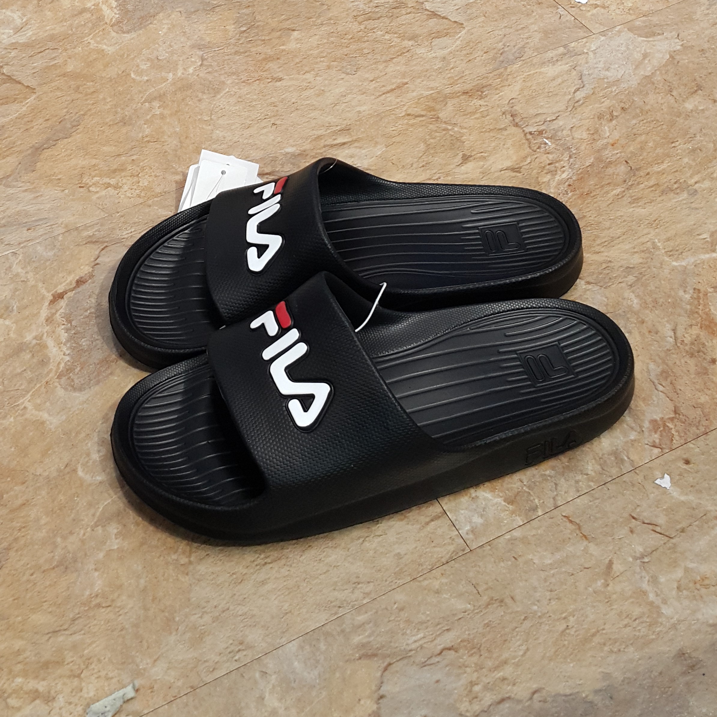 FILA 拖鞋 運動拖鞋 黑色 基本款 無海綿 一體成形 防水 不吸水