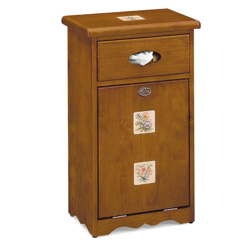 【KB314-5】磁磚垃圾桶 寬42×深28.5×高73公分 $2,530 【商品材質】＊95%全實木＊橡膠木＊後板厚板夾板＊磁磚彩繪＊抽屜木軌【是否需要組裝】＊需簡易組裝◎品築家具精心為您的起居環境