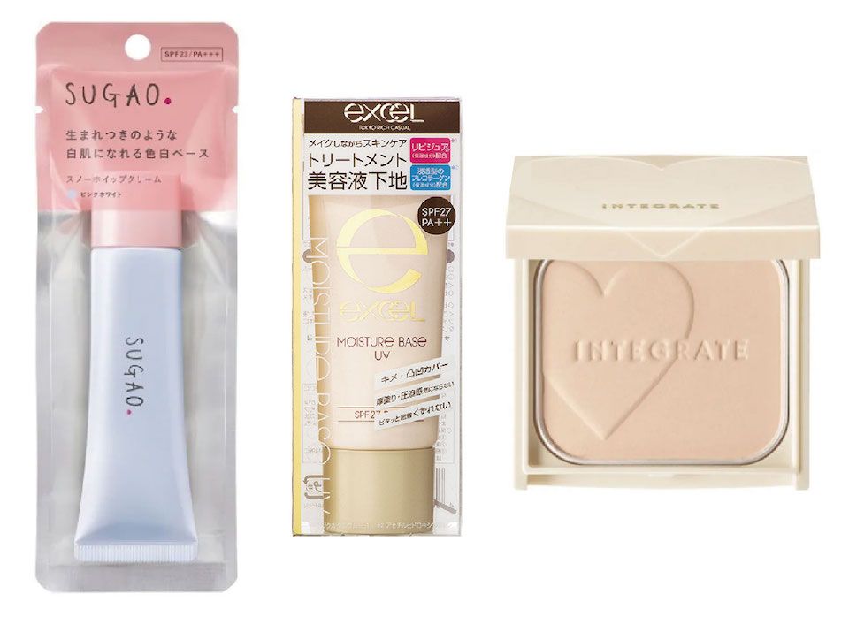 面試必勝妝底妝推薦: EXCEL 水凝保濕防曬妝前乳，NT645 / SUGAO雪透白素顏慕斯，NT499 / INTEGRATE IE長效控油美肌蜜粉餅，NT380