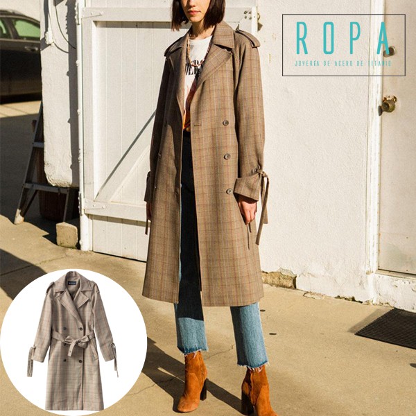 正韓時尚英倫格紋風衣外套長版大衣外套【E103947】