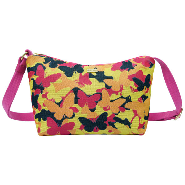 【REORE】MIT文創 緹花織工 大元寶斜背包 迷幻彩蝶 桃紅 彩繪手工包 立體視感 誠品新光專櫃