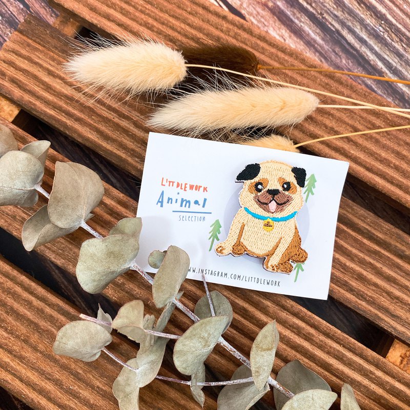 刺繡別針/燙貼 | 狗狗系列 | 巴哥 / 八哥 | Littdlework