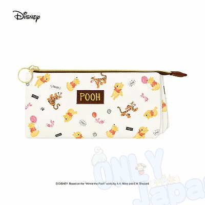【真愛日本】小熊維尼 pooh 維尼 迪士尼 萬用包 化妝包 零錢包 鉛筆盒 小物收納 筆袋 文具收納 4991277180013 防刮雙層三角拉鍊筆袋-PH多姿米棕