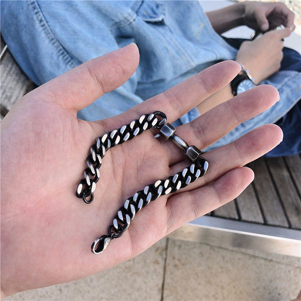 日韓潮牌钛鋼啞鈴運動手鏈男街頭嘻哈杠鈴不掉色時尚健身情侶手鏈