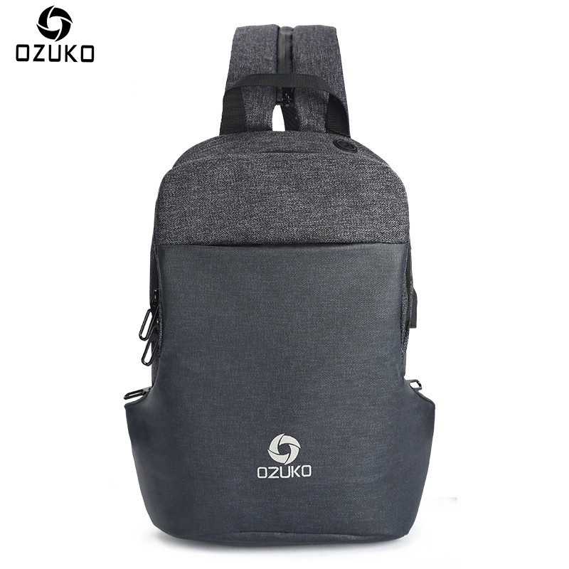OZUKO斜挎包 男士商務背包 休閑多功能單肩包 2019新款斜背包 韓系背包 防水斜背包 運動單肩包 學生包包