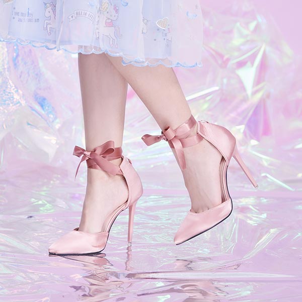 露比午茶-繫踝綁帶側空尖頭高跟鞋