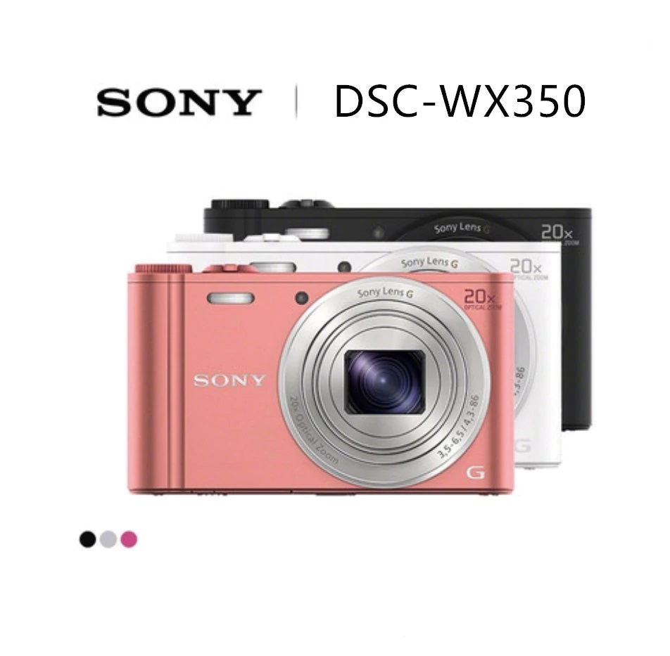 SONY DSC-WX350 20倍光學數位相機(公司貨) 型號：DSC-WX350 感光元件類型 感光元件類型 1/2.3 型 (7.82mm) Exmor R CMOS 感測器 畫素 [有效畫素]