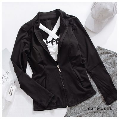 Catworld 肩拼網紗立領運動外套【15003709】‧S-XL