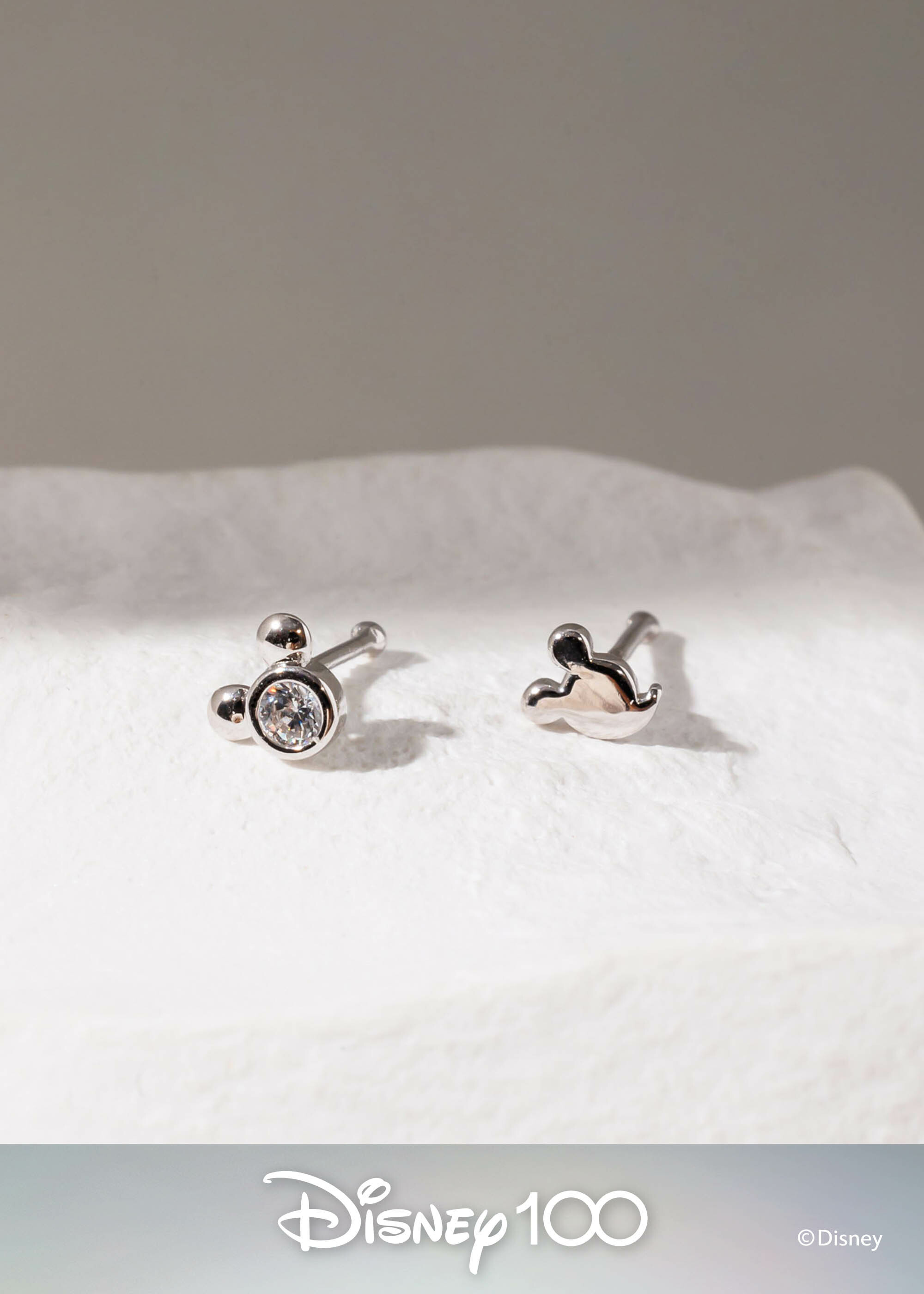 Disney 100th｜米奇單鑽養耳棒・純銀耳環