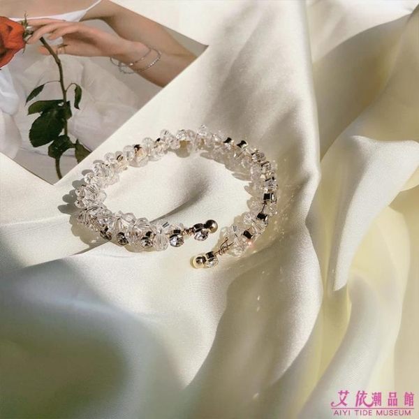 韓版 簡約個性開口水晶手鐲 女手飾品網紅小眾冷淡風手環閨蜜鐲子
