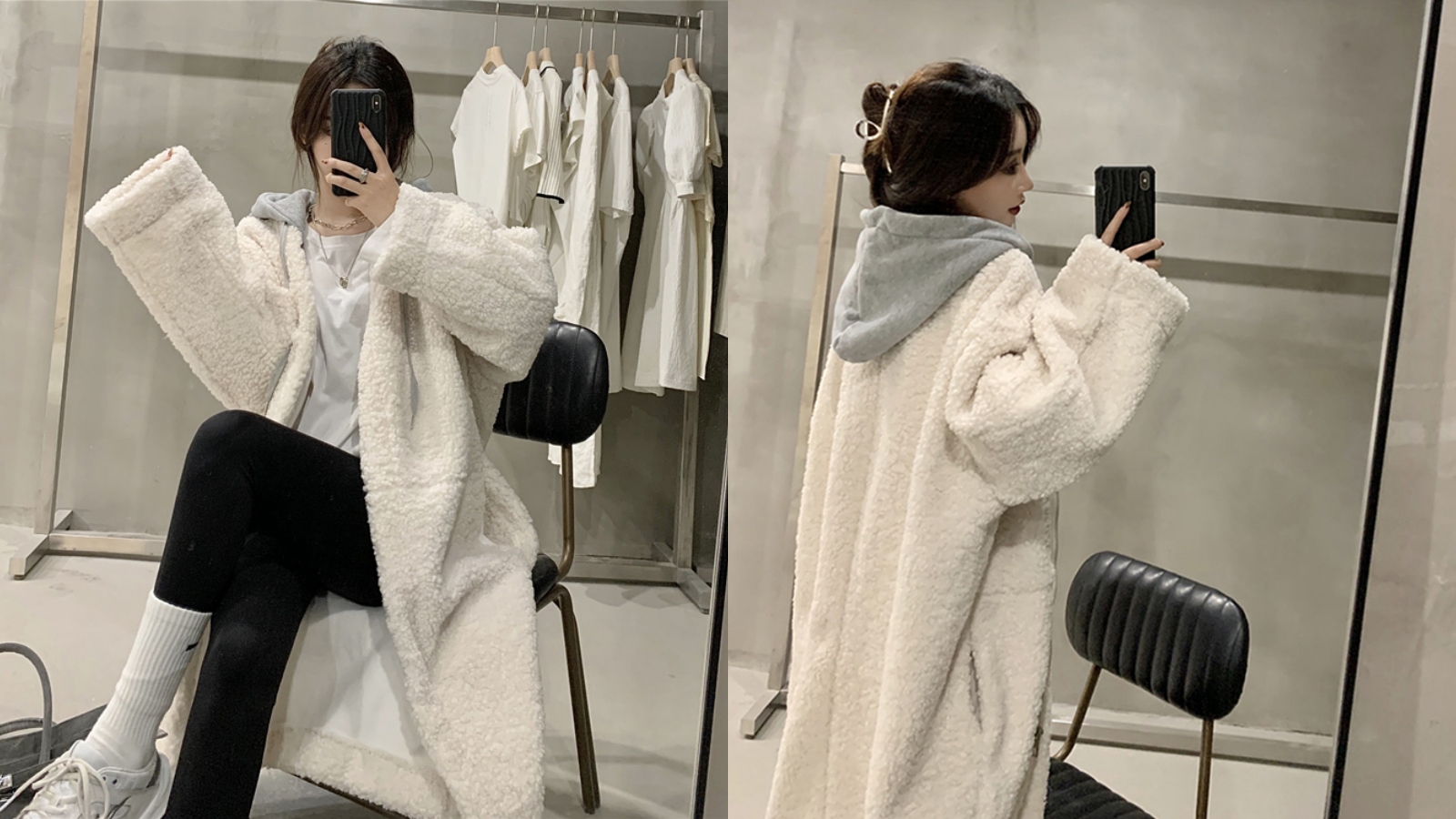 時尚保暖長大衣 QQ羊羔毛