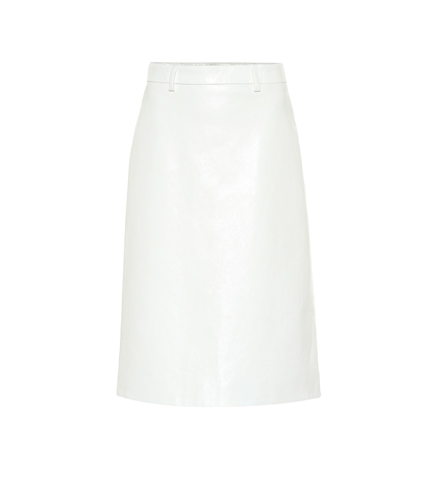 A palette-cleansing option from Prada, this white midi skirt is presented in white leather.