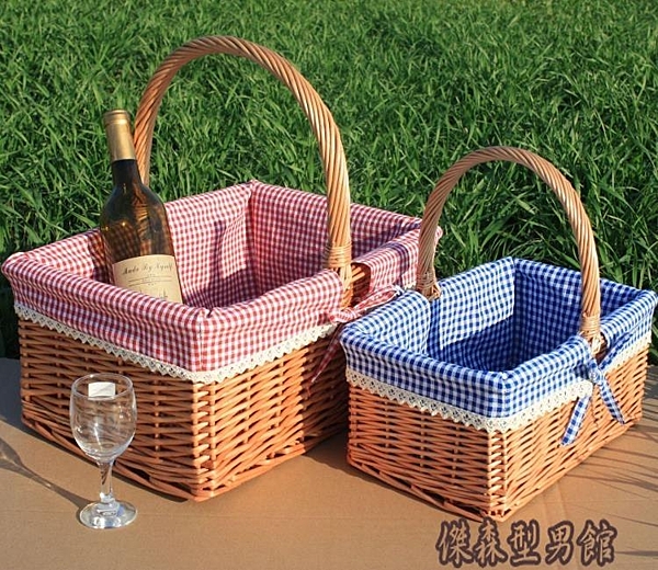 新品藤柳編野餐籃 手提籃 購物籃 戶外 花籃 禮品包裝籃 水果籃子