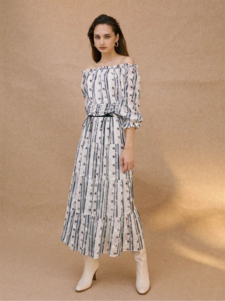 刺繡雪紡點點蛋糕裙