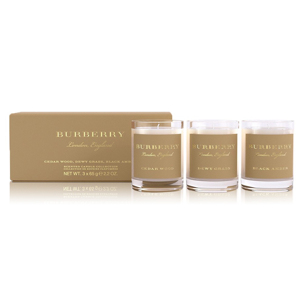 (A) Burberry 香氛蠟燭禮盒(濃郁雪松+朝露草地+黑琥珀) 65gx3(B) Burberry 香氛蠟燭禮盒(英倫玫瑰+紫色風信子+高地野莓)65gx3蠟燭不可混搭,只可自由選擇禮盒下單備註