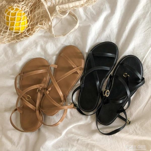 綁帶鞋 仙女風涼鞋女ins潮學生羅馬鞋平底簡約交叉綁帶百搭原宿2019夏季 polygirl