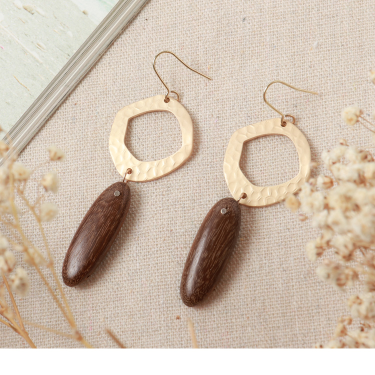 木製長條不規則耳環