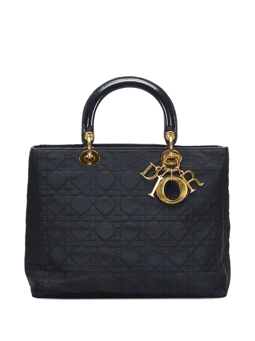 Christian Dior - pre-owned large Lady Dior Cannage two-way bag - women - Nylon/Leather - One Size - Black