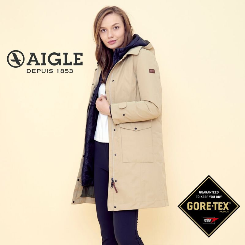 【AIGLE 法國】KOIKIDOWN GD 兩件式防水羽絨外套 防水外套 大衣 冬季賞雪旅遊 女款 卡其色 (AG-9F201-A150)