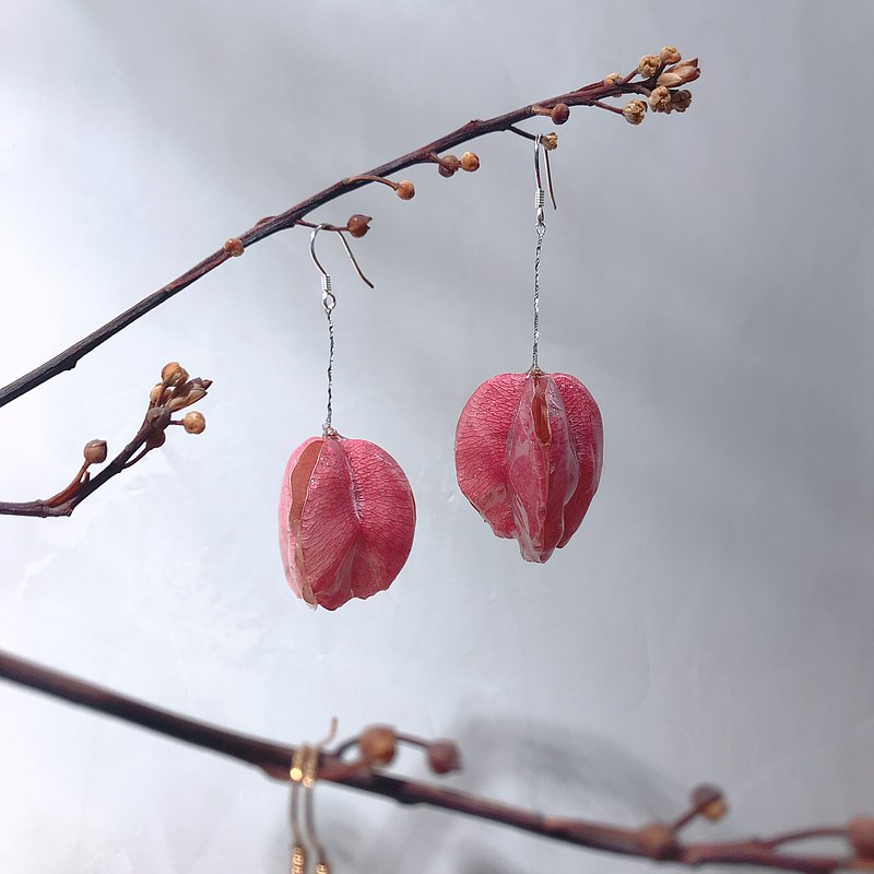 真花飾品。. * 蒴果耳環-單隻。. * 以回收花手工製作 可轉夾式