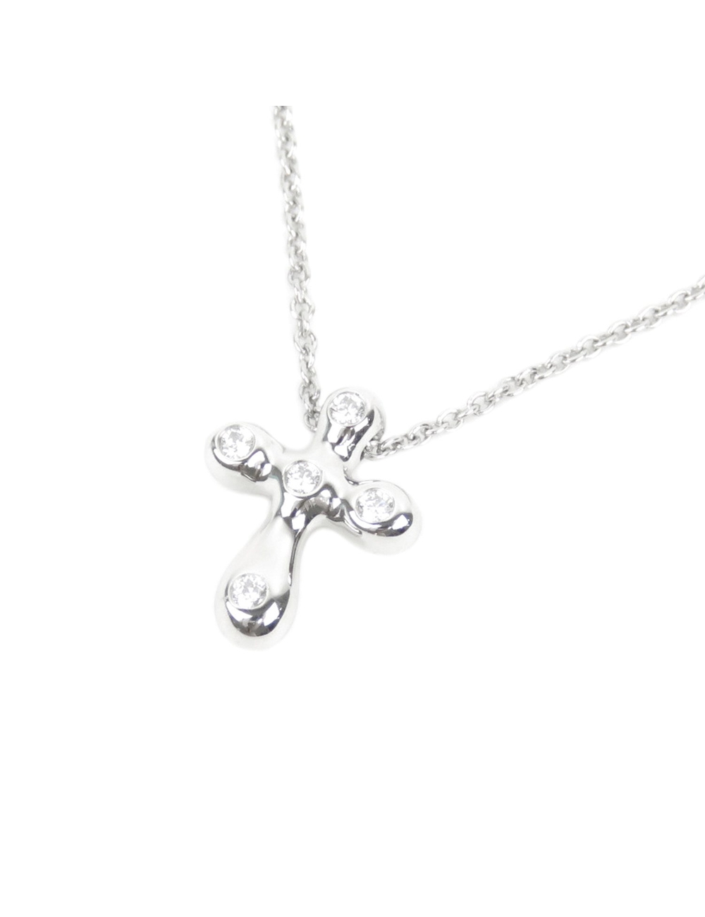Product Details: Silver Tiffany Diamond Cross Pendant Necklace. This necklace features a diamond stu