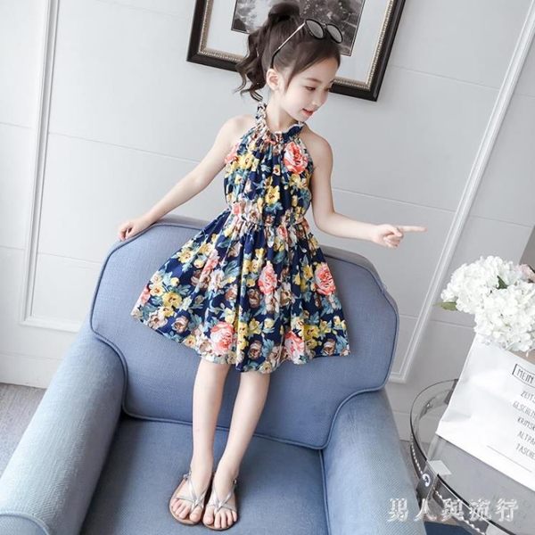 夏季新款中大尺碼女童洋裝露肩碎花連身裙2019新款童裝吊帶沙灘裙 DR25447【男人與流行】